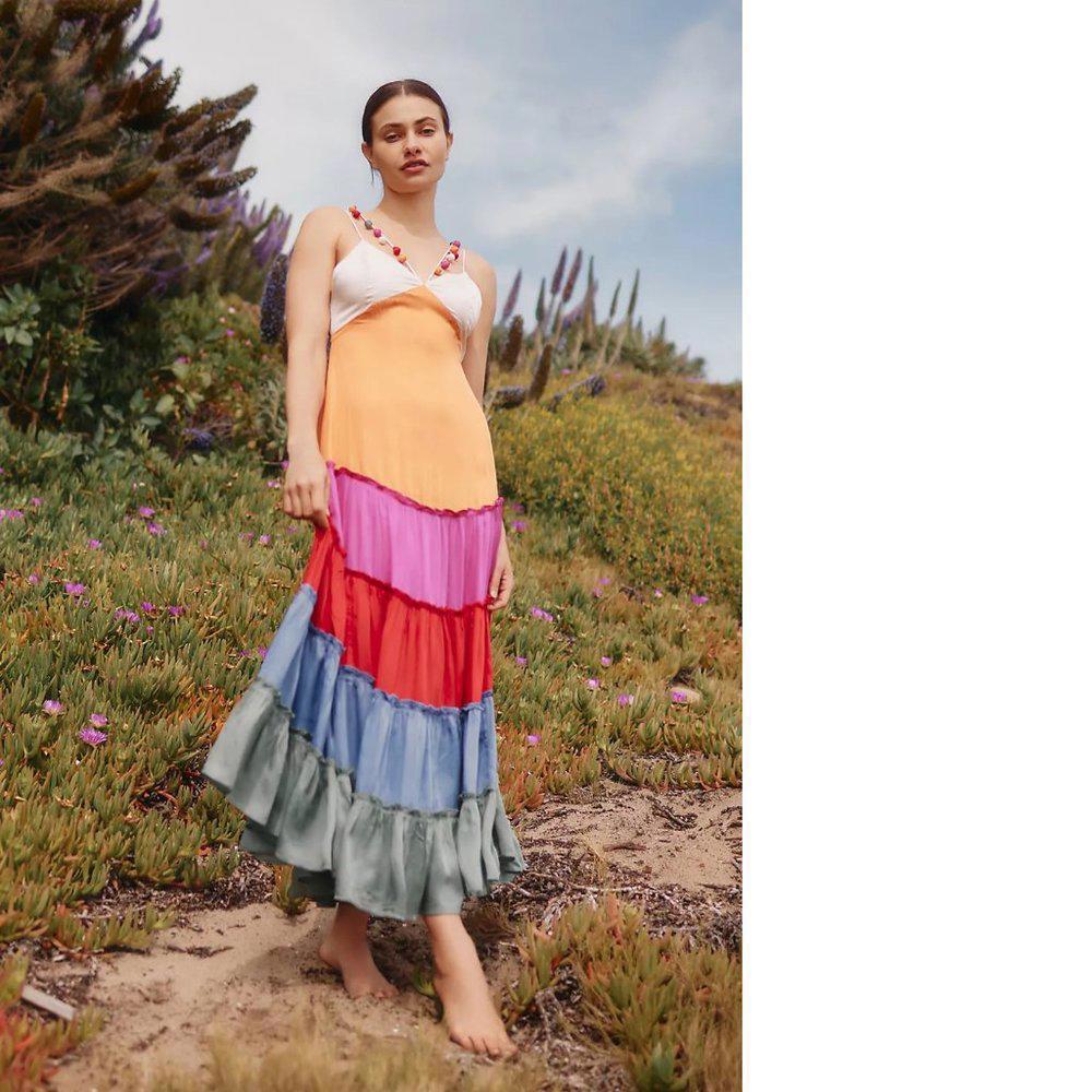 By Anthropologie Rainbow V-Neck Maxi Dress